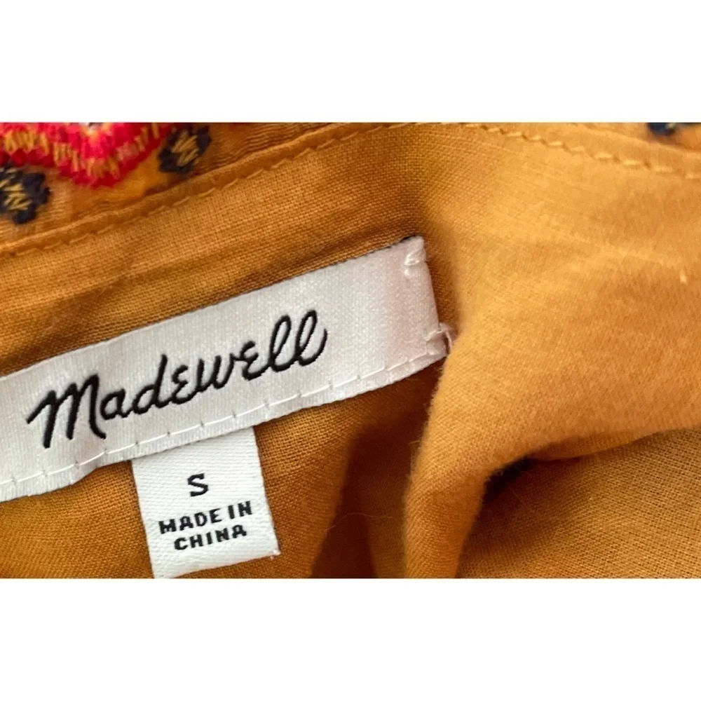 Madewell Floral Embroidered Square-Neck Marigold Yellow Mini Dress Small​​​​​ - Picture 3 of 11